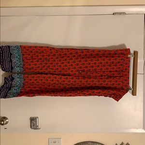 Coral/Blue Patterned Linen Pants